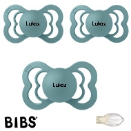 BIBS Supreme Sutter med navn str2, 3 Island Sea, Symmetrisk Silikone, Pakke med 3 sutter